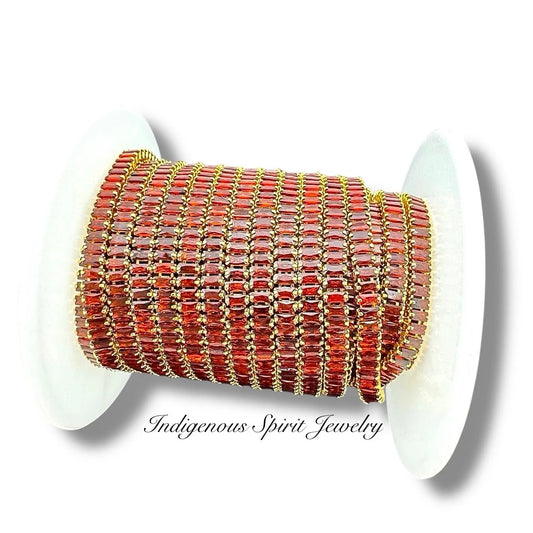 Cherry Red Yellow Gold Baguette Cubic Zirconia Banding