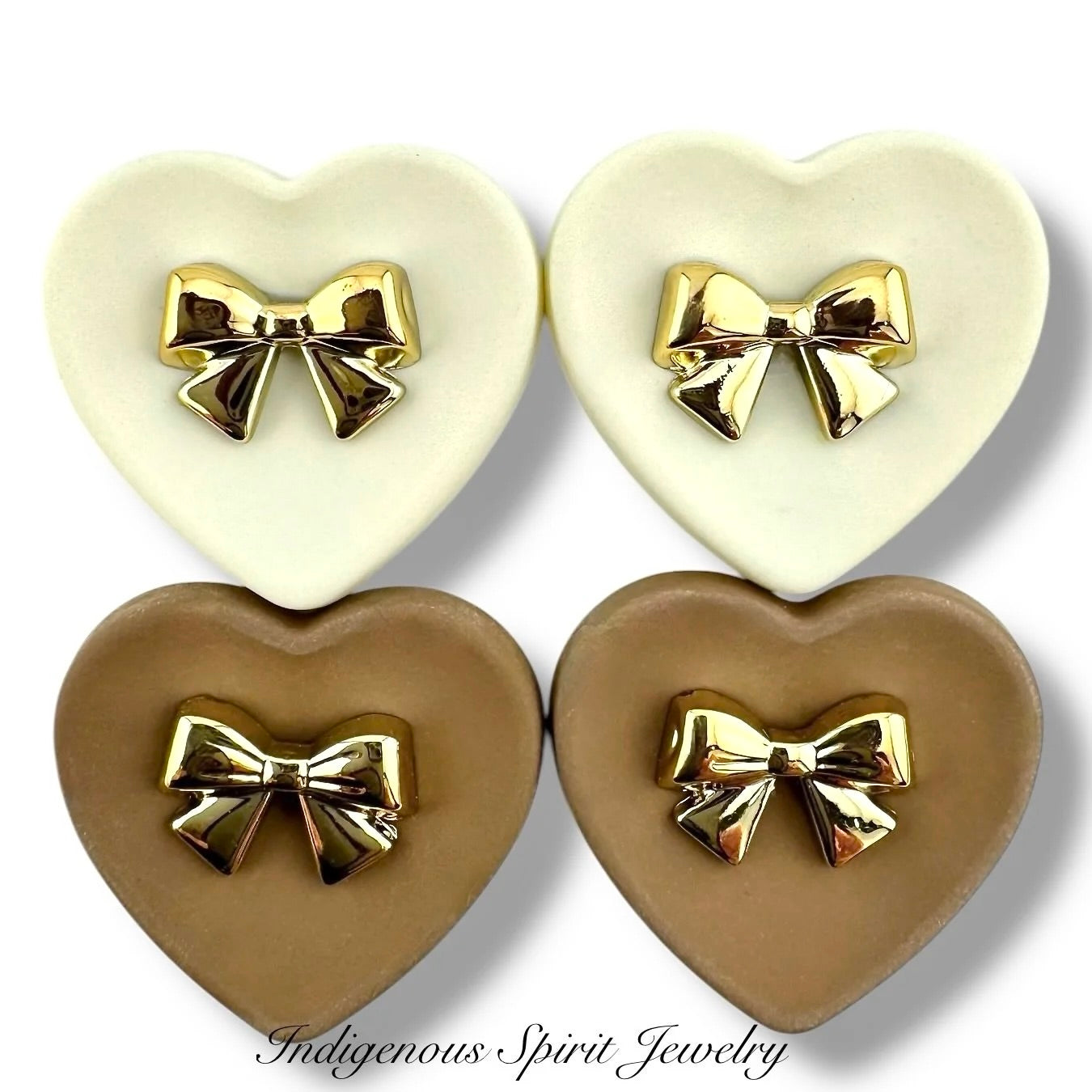 Matte, Raised Bow Heart Shaped Cabochons