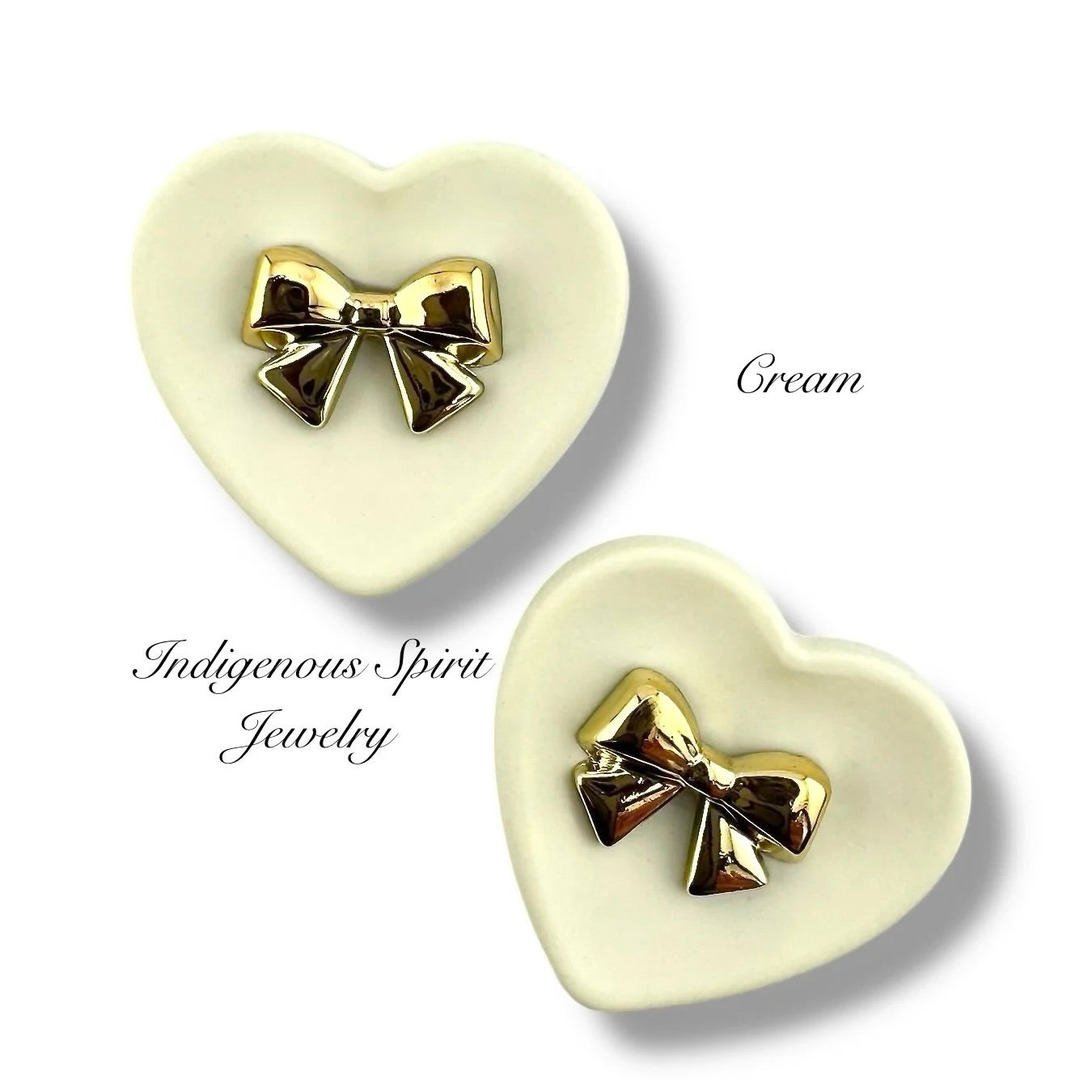 Matte, Raised Bow Heart Shaped Cabochons
