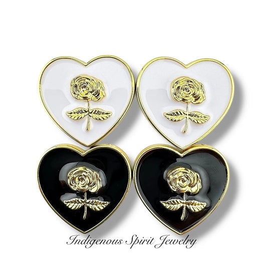 Large Heart Shaped Cabochons With Roses