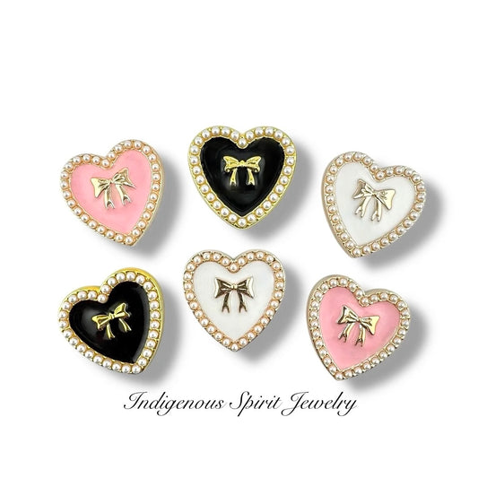 Pearl Edged Heart Shaped Cabochons With Bows