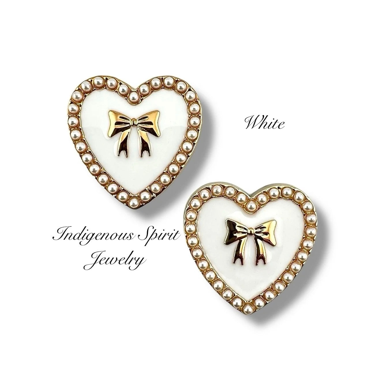 Pearl Edged Heart Shaped Cabochons With Bows
