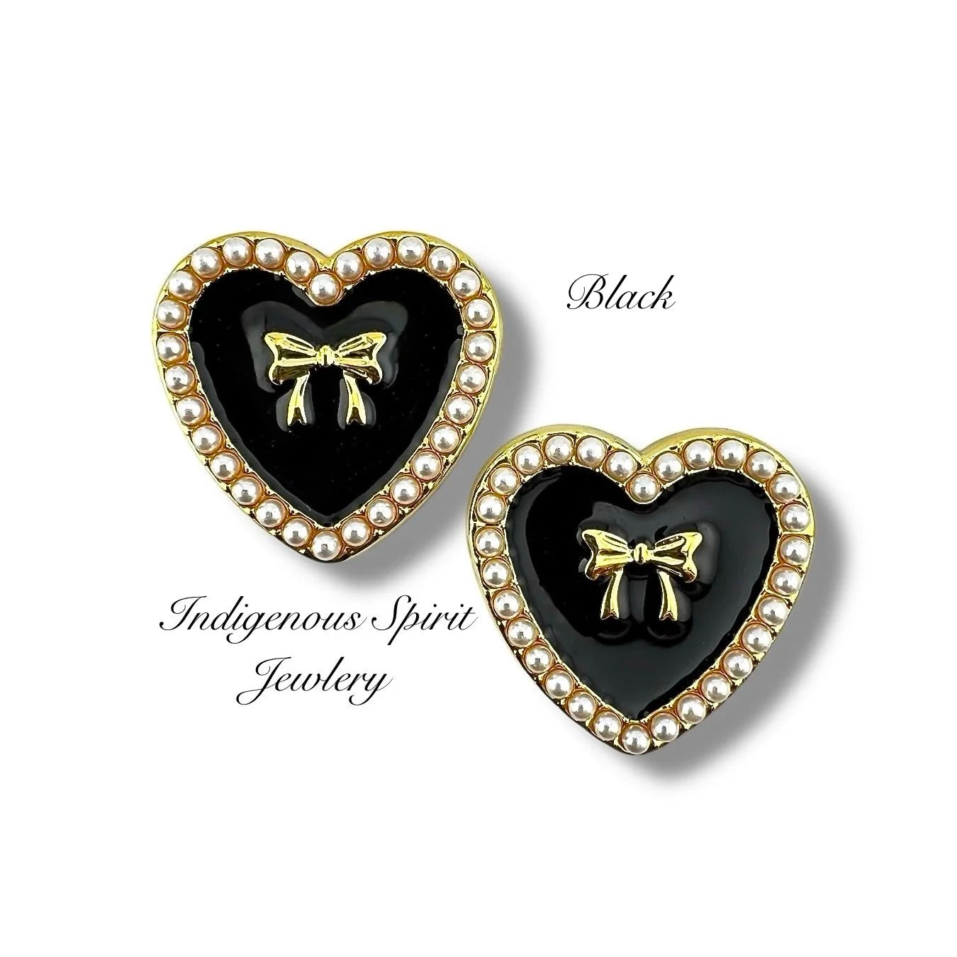 Pearl Edged Heart Shaped Cabochons With Bows