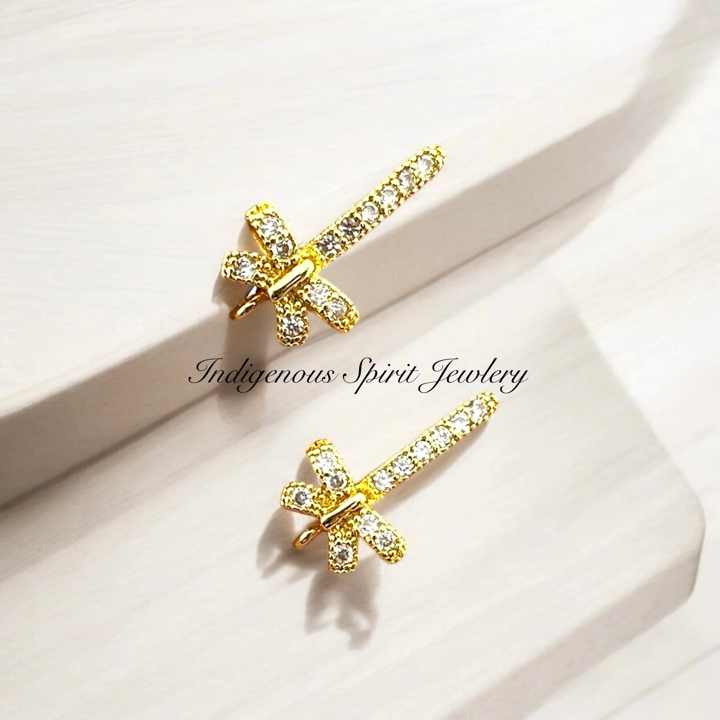 18k Gold Plated Bow Findings with Cubic Zirconia Crystals