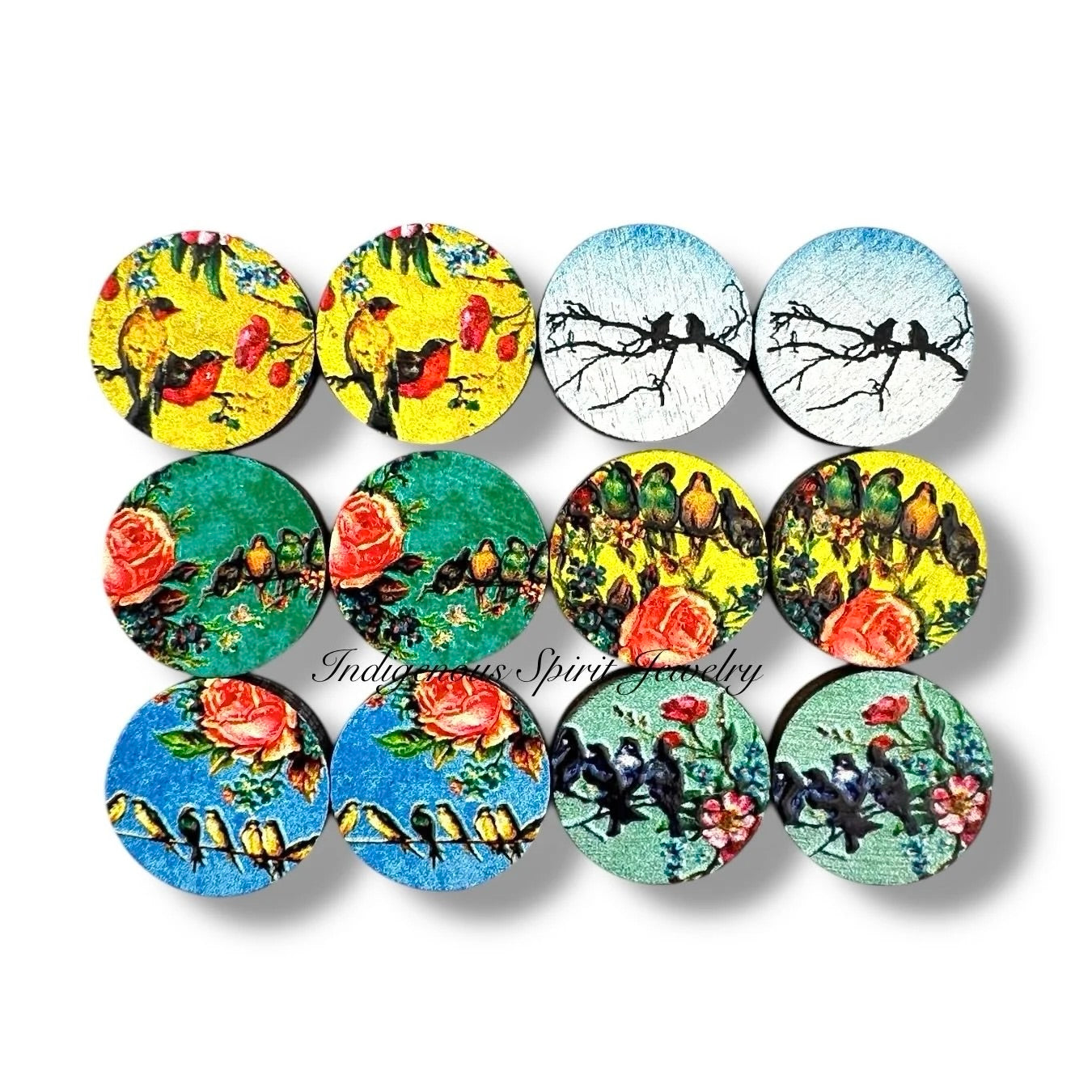 16mm Round Wood Embossed Design Cabochons (set 4)