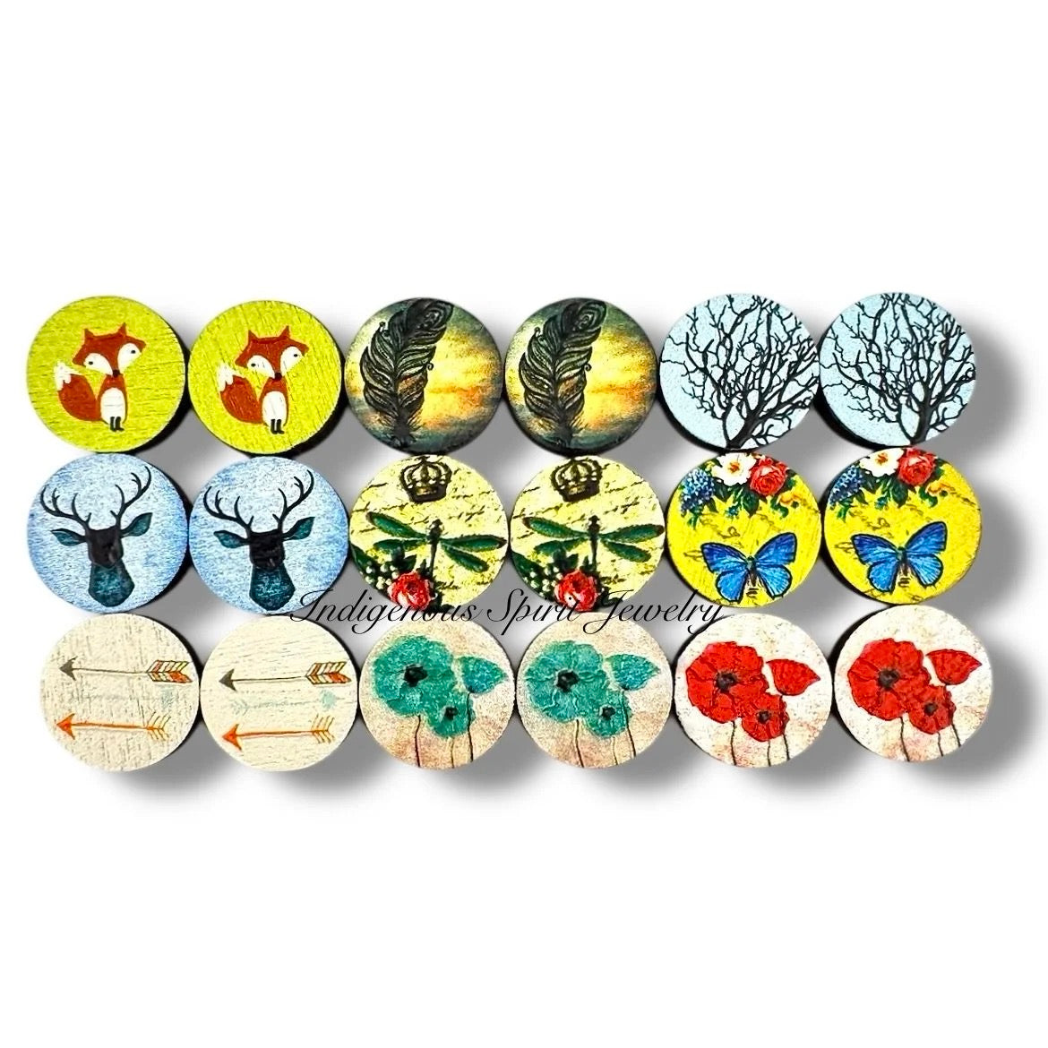 16mm Round Wood Embossed Design Cabochons (Set 3)