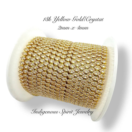 2mm x 4mm, Crystal Vertical Navette 18k Yellow Gold Plated Crystal Cubic Zirconia Chain