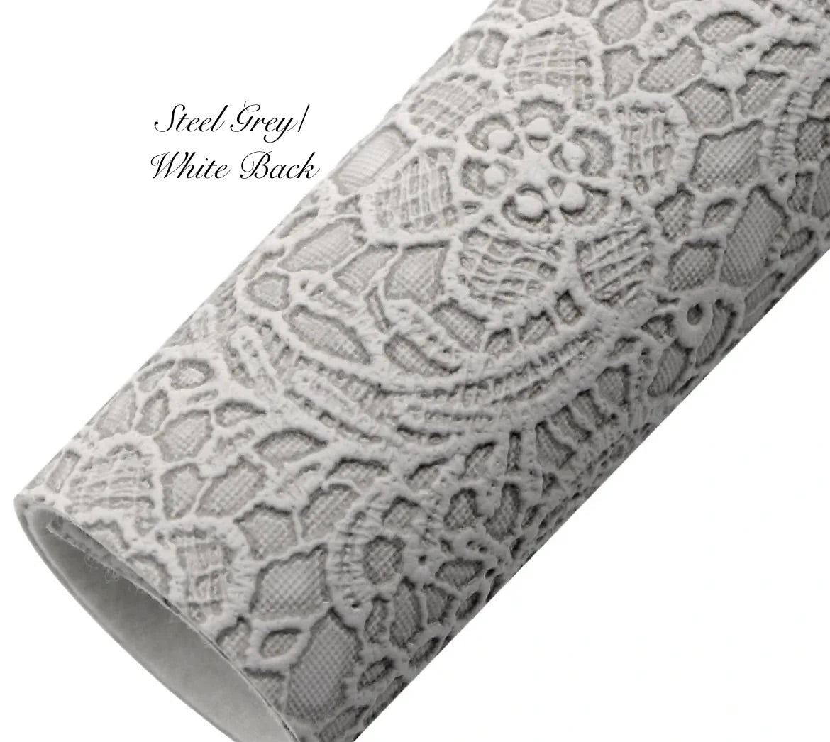 COLLECTION - Embossed Lace Faux Leather Backing (21 colours)