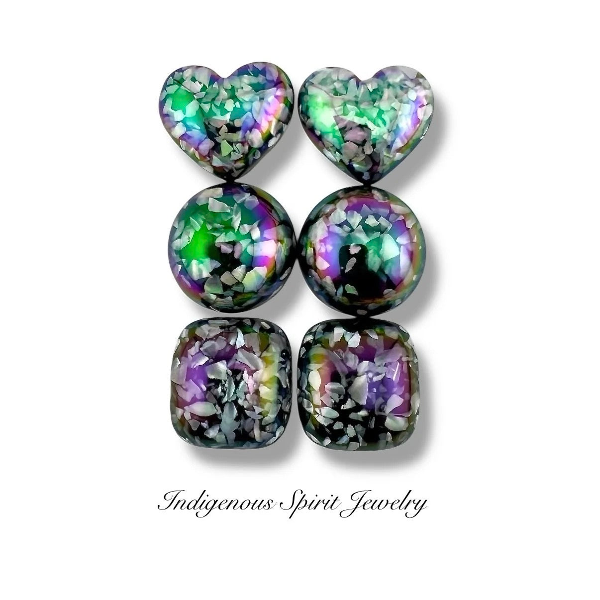Iridescent Confetti Cabochons - Black Collection