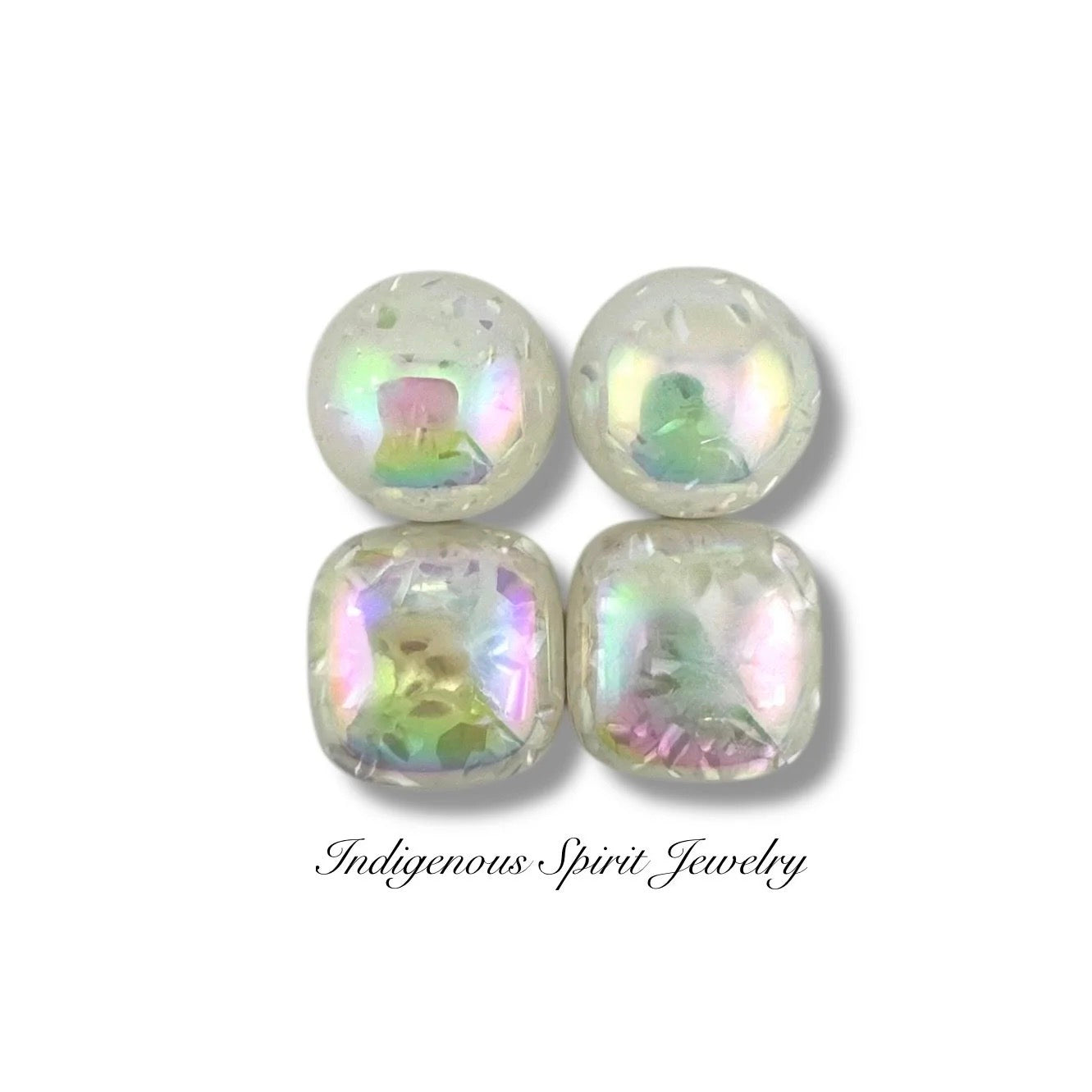 Iridescent Confetti Cabochons - White Collection