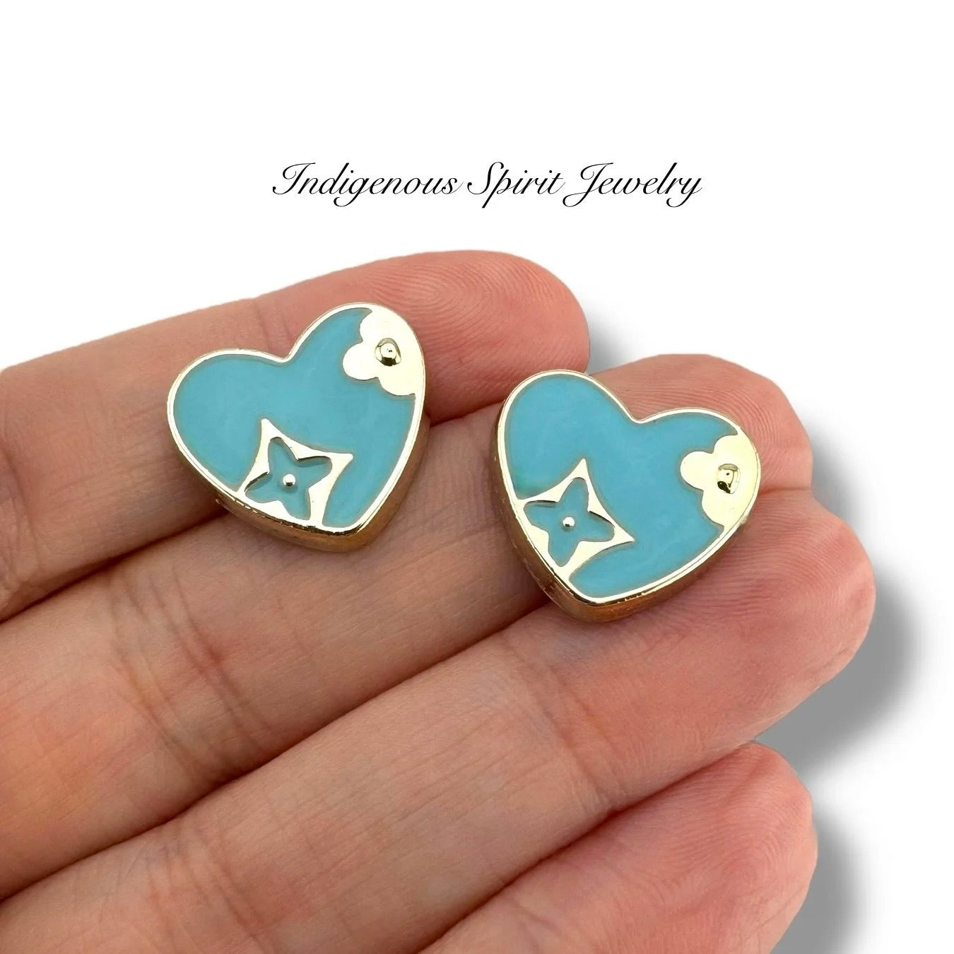 Heart Shaped Cabochons with Gold Embossed Designs - Style 2