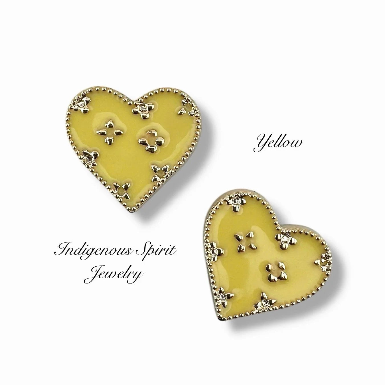 Heart Shaped Cabochons with Gold Embossed Designs - Style 1