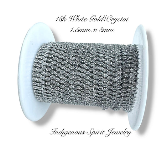 1.5mm x 3mm, Crystal Vertical Navette 18k White Gold Plated Crystal Cubic Zirconia Chain