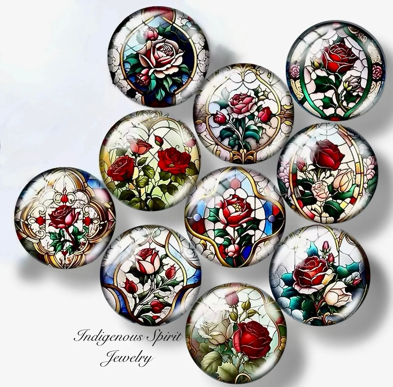 Stained Glass Rose Glass Cabochons (18mm)