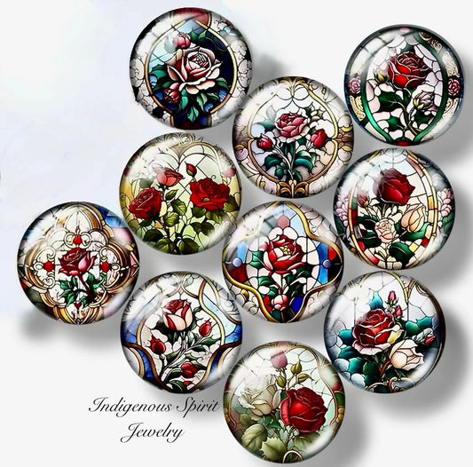 Stained Glass Rose Glass Cabochons (18mm)