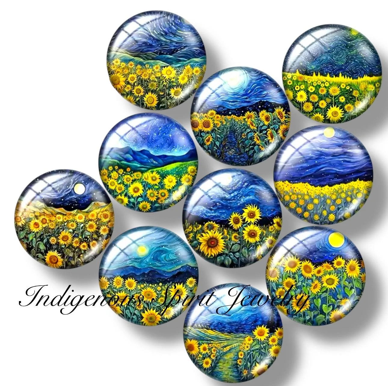 Starry Night Van Gough Inspired Glass Cabochons (18mm)