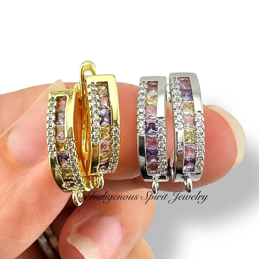 Horseshoe style Multi Coloured 18k Gold Plated, Cubic Zircon Findings