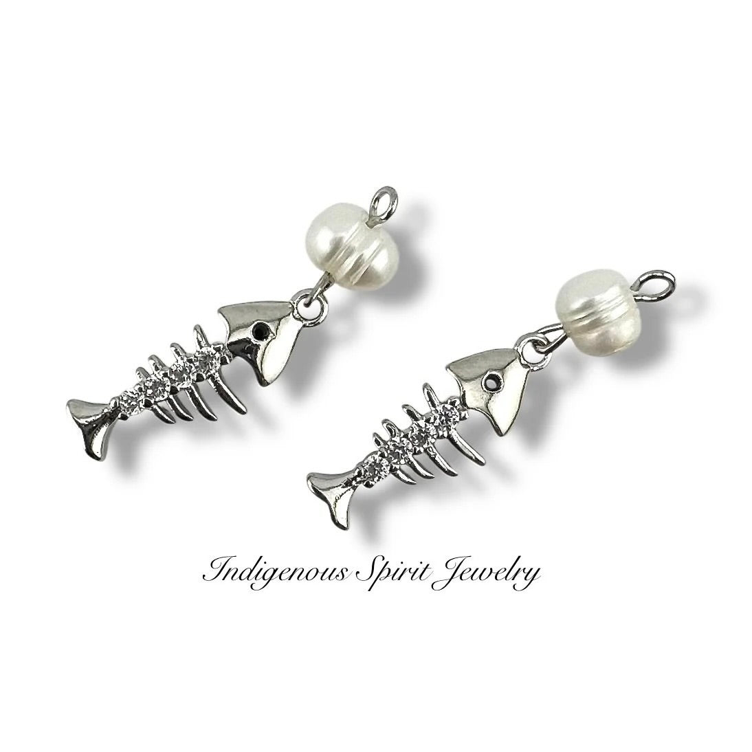Fishbone 18k Gold Plated Charms with Zircon crystals & Mother of Pearl