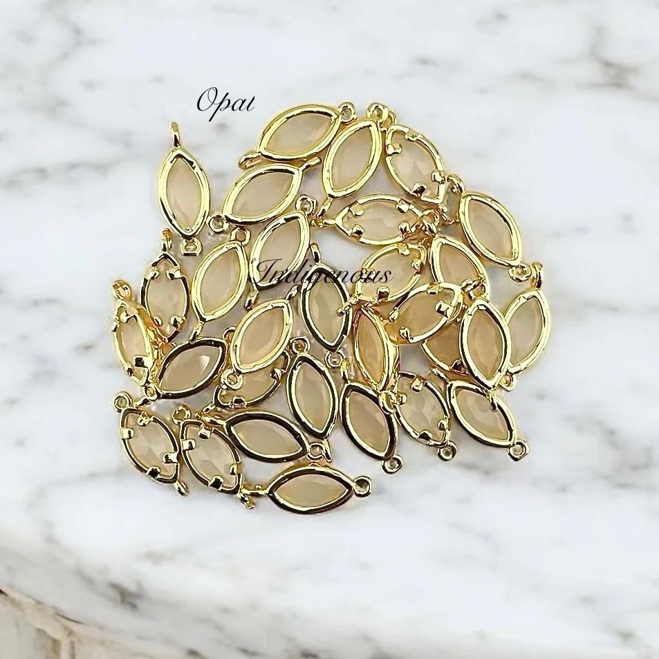 18k Gold Plated Marquis Connector Charms with Zircon Stones