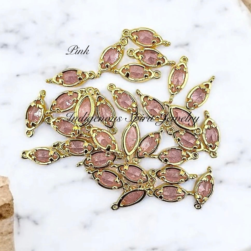 18k Gold Plated Marquis Connector Charms with Zircon Stones