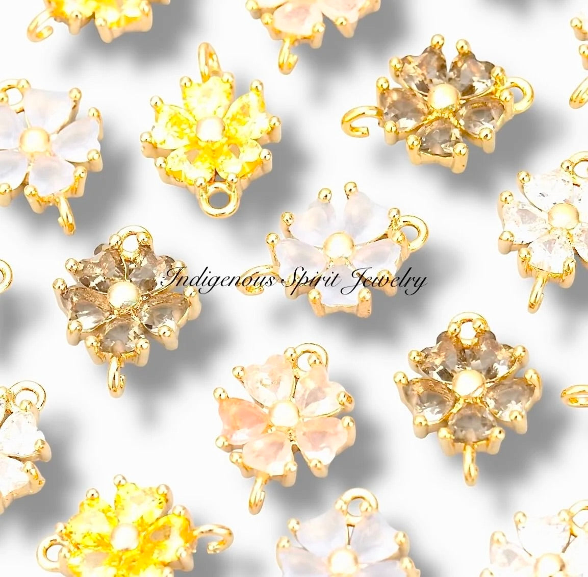 18k Gold Plated (Flower Style 2) Connector Charms With Zircon Stones