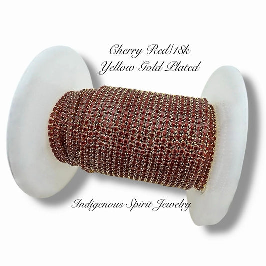 Cherry Red/18k Yellow Gold Plated Square Micro Cubic Zirconia Banding