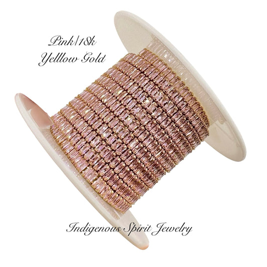 Pink/18k Yellow Gold Plated Baguette Cubic Zirconia Banding