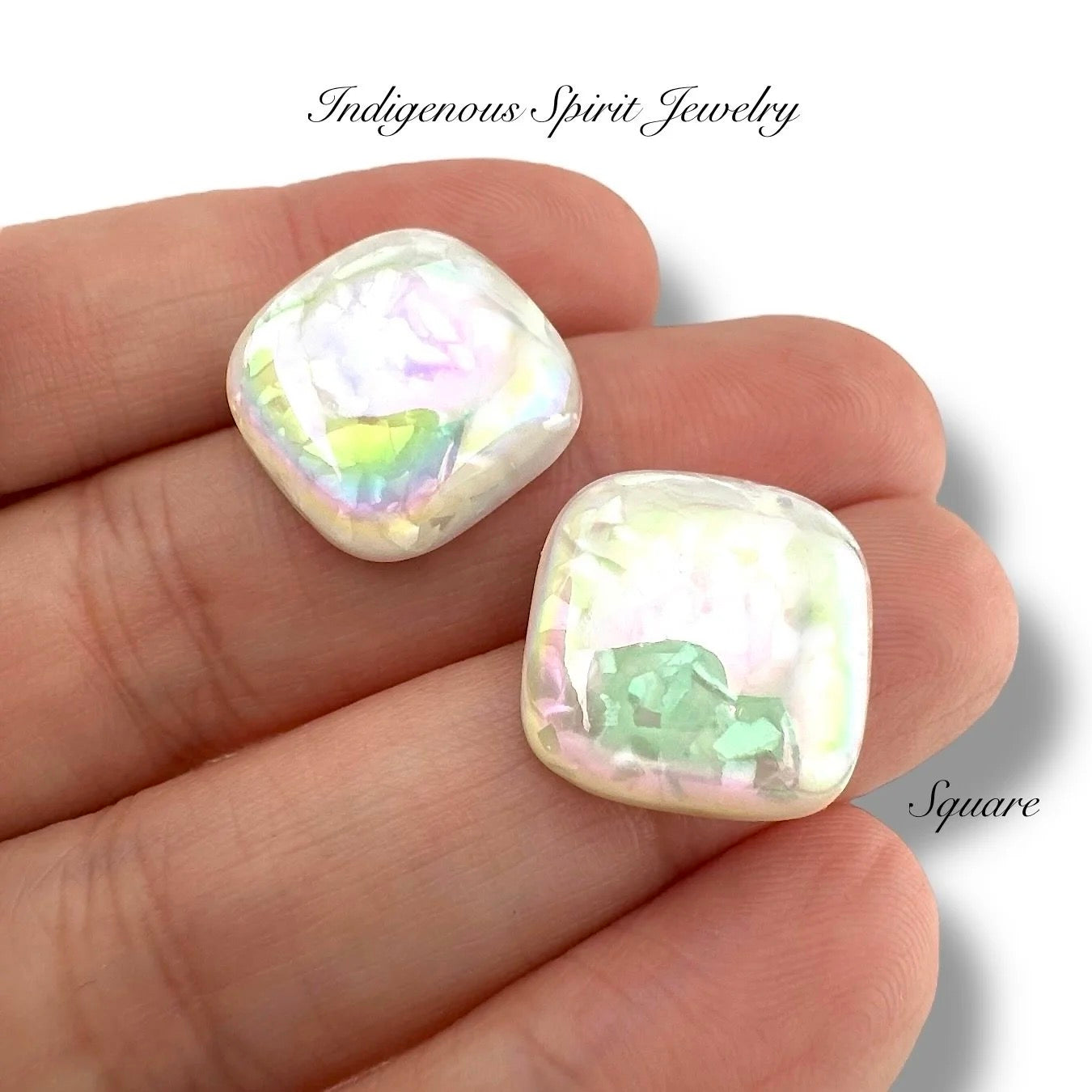 Iridescent Confetti Cabochons - White Collection