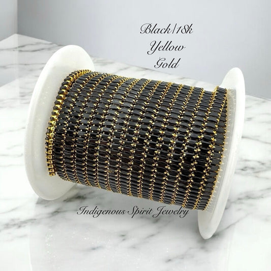 Black/18k Yellow Gold Plated Baguette Cubic Zirconia Banding