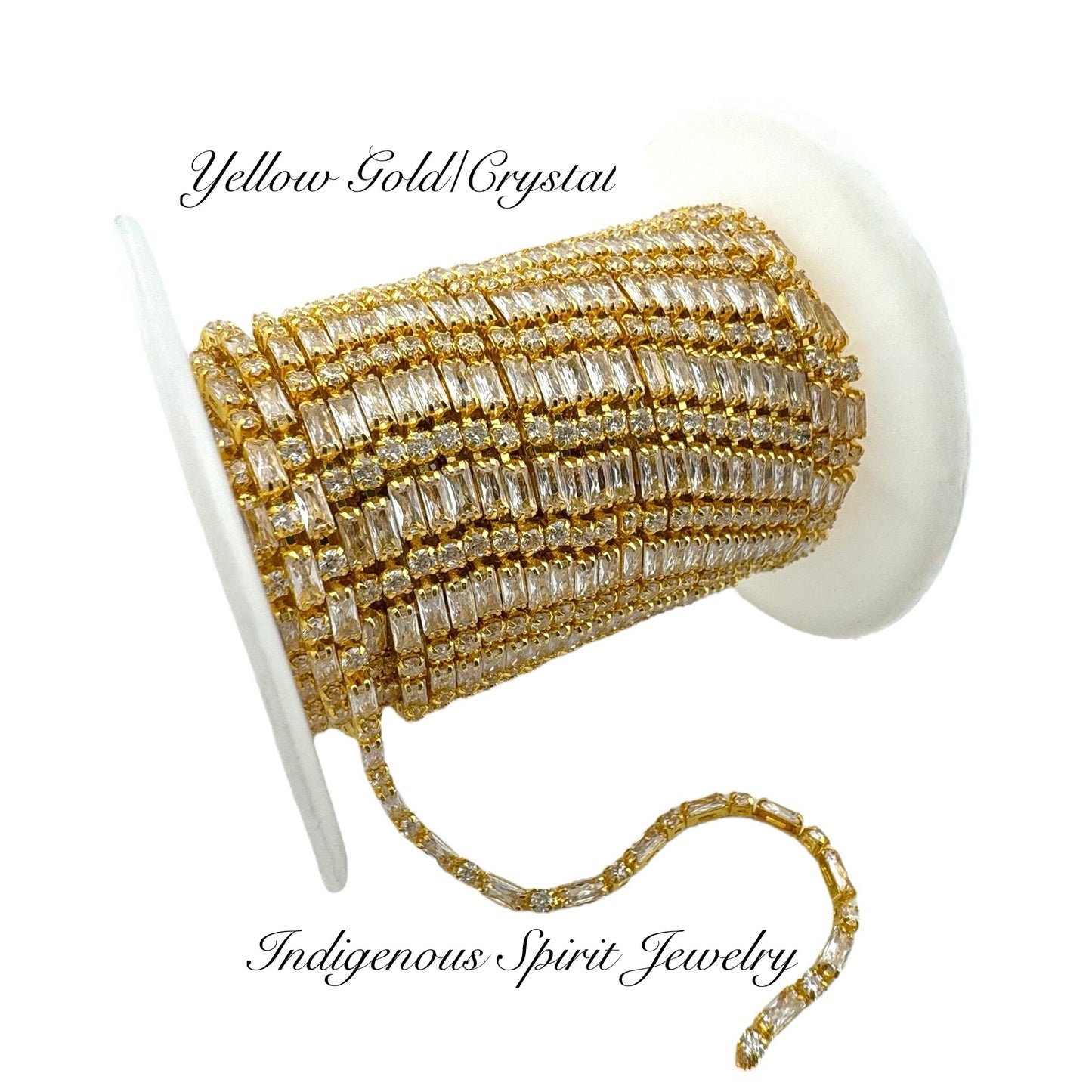 18k Yellow gold/crystal Circles & Rectangles Chain Banding