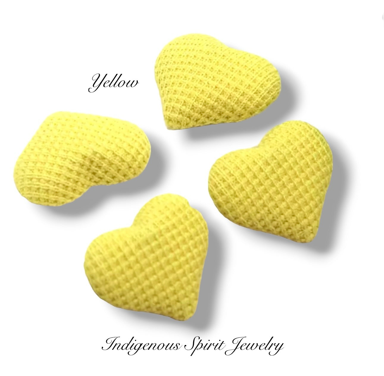 Embossed Plain Plaid, Heart Shaped Fabric Covered Cabochons