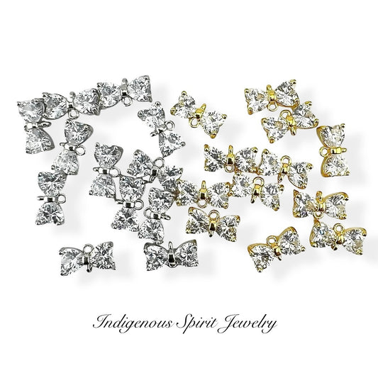 18k Gold Plated Cute Bow Connector Charms With Zircon Stones
