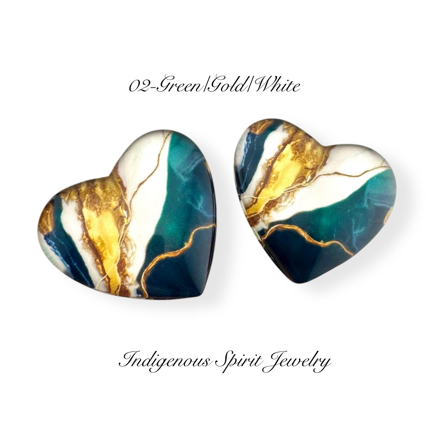 Glass Heart Flat Back Cabochons - Green Collection