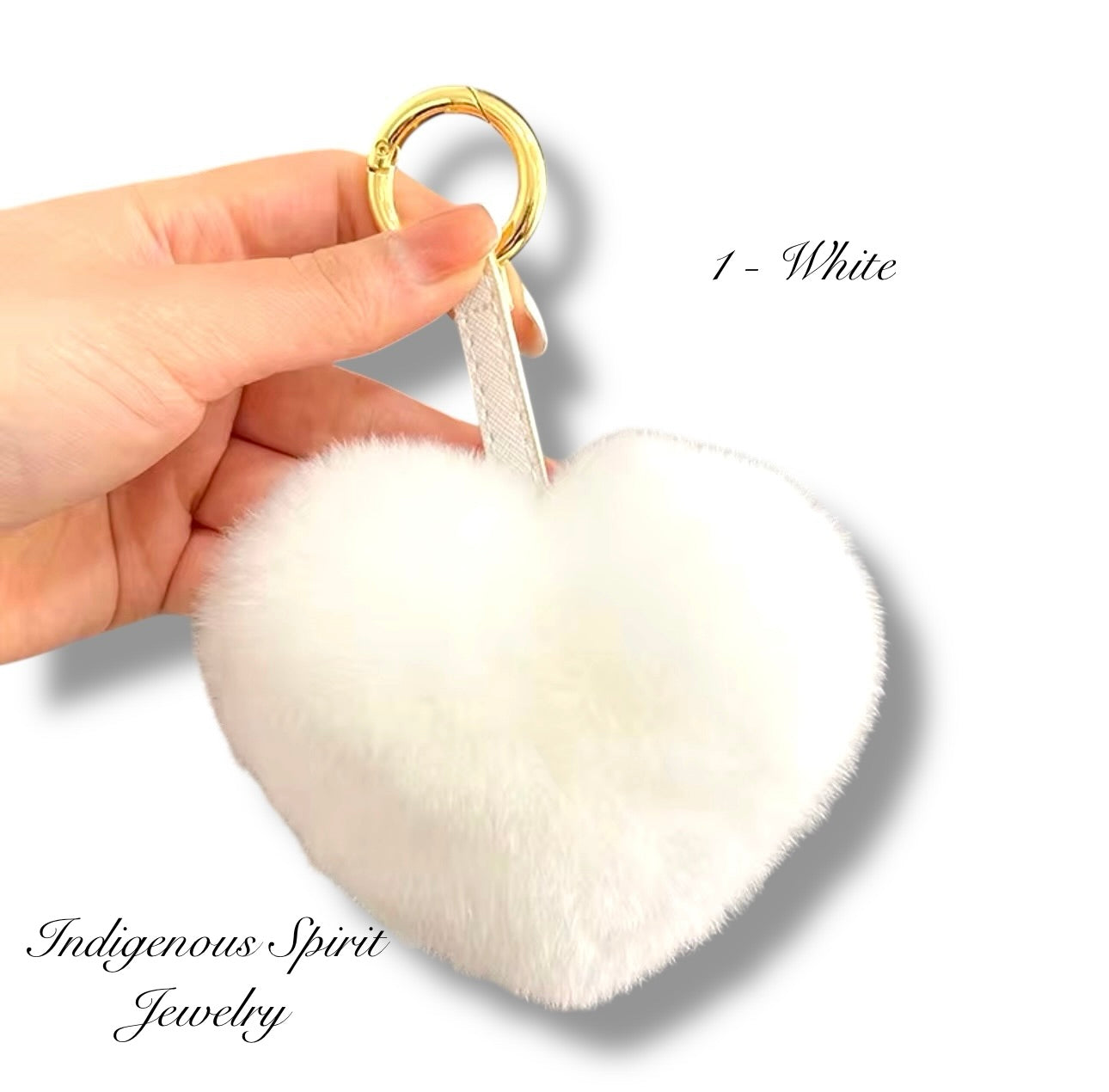 Heart Shaped Rabbit Fur Pom Pom Keychain
