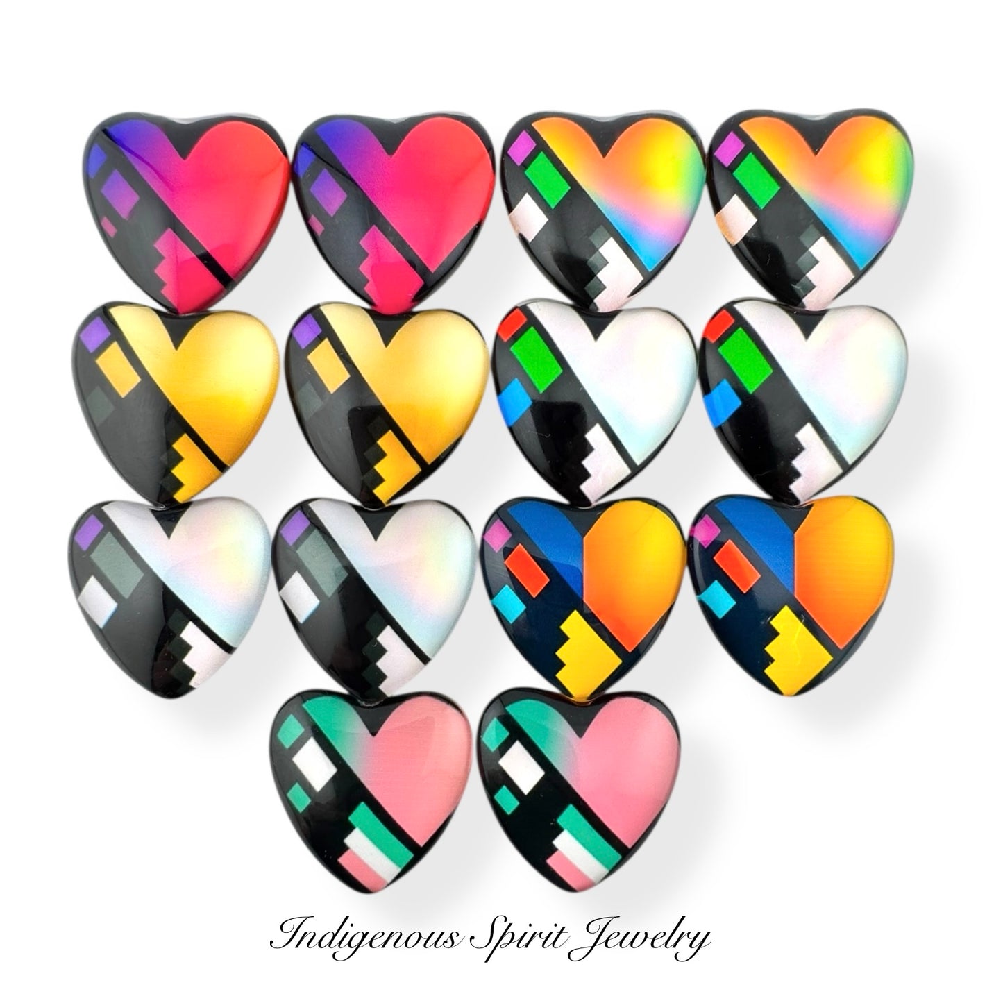 Limited edition - Slab Inlay Inspired Glass Heart Cabochons (clearance)
