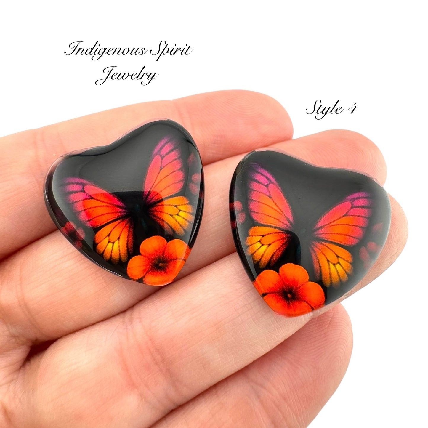 Fancy Butterfly Series Glass Heart Cabochons