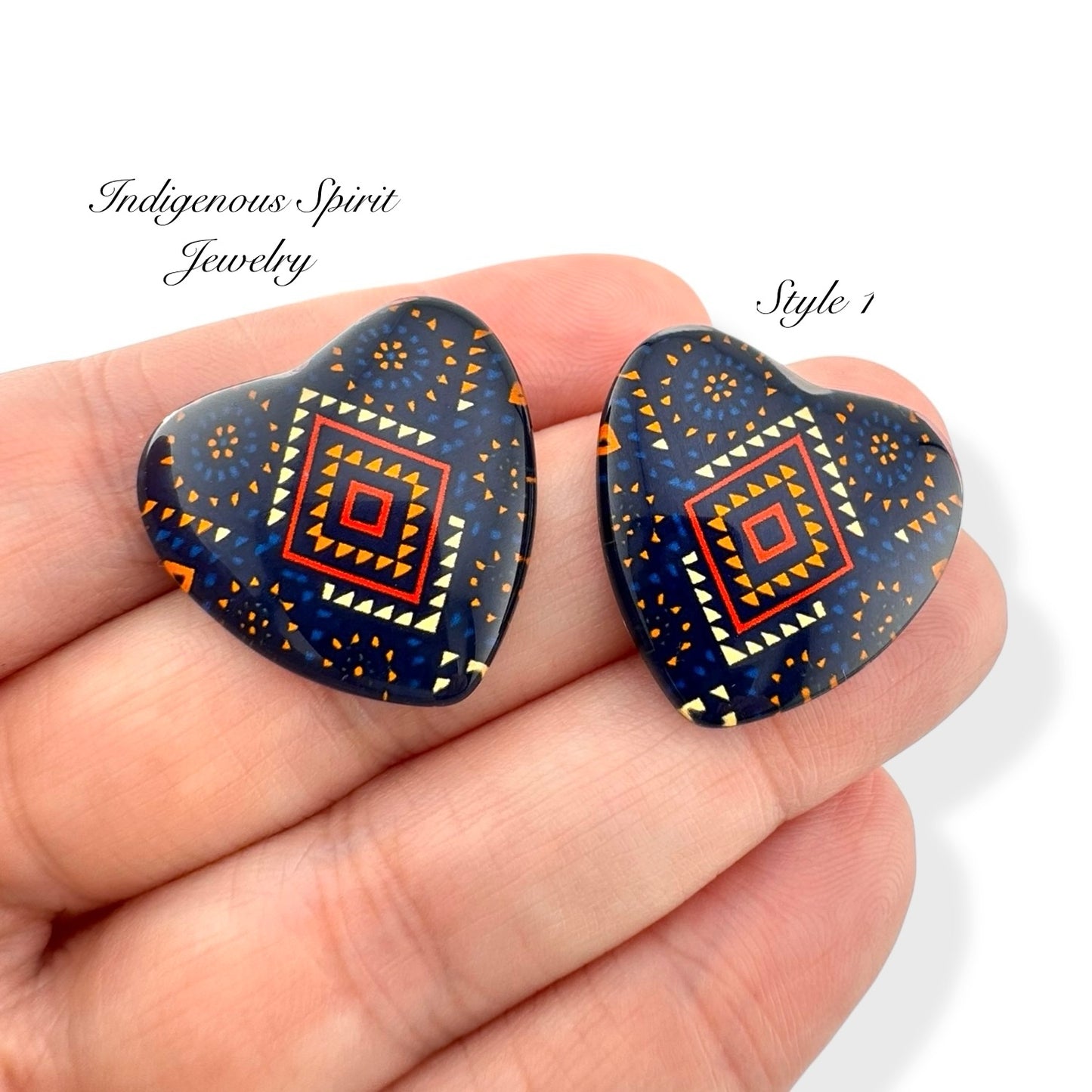 Navajo Inspired Pattern Glass Heart Cabochons