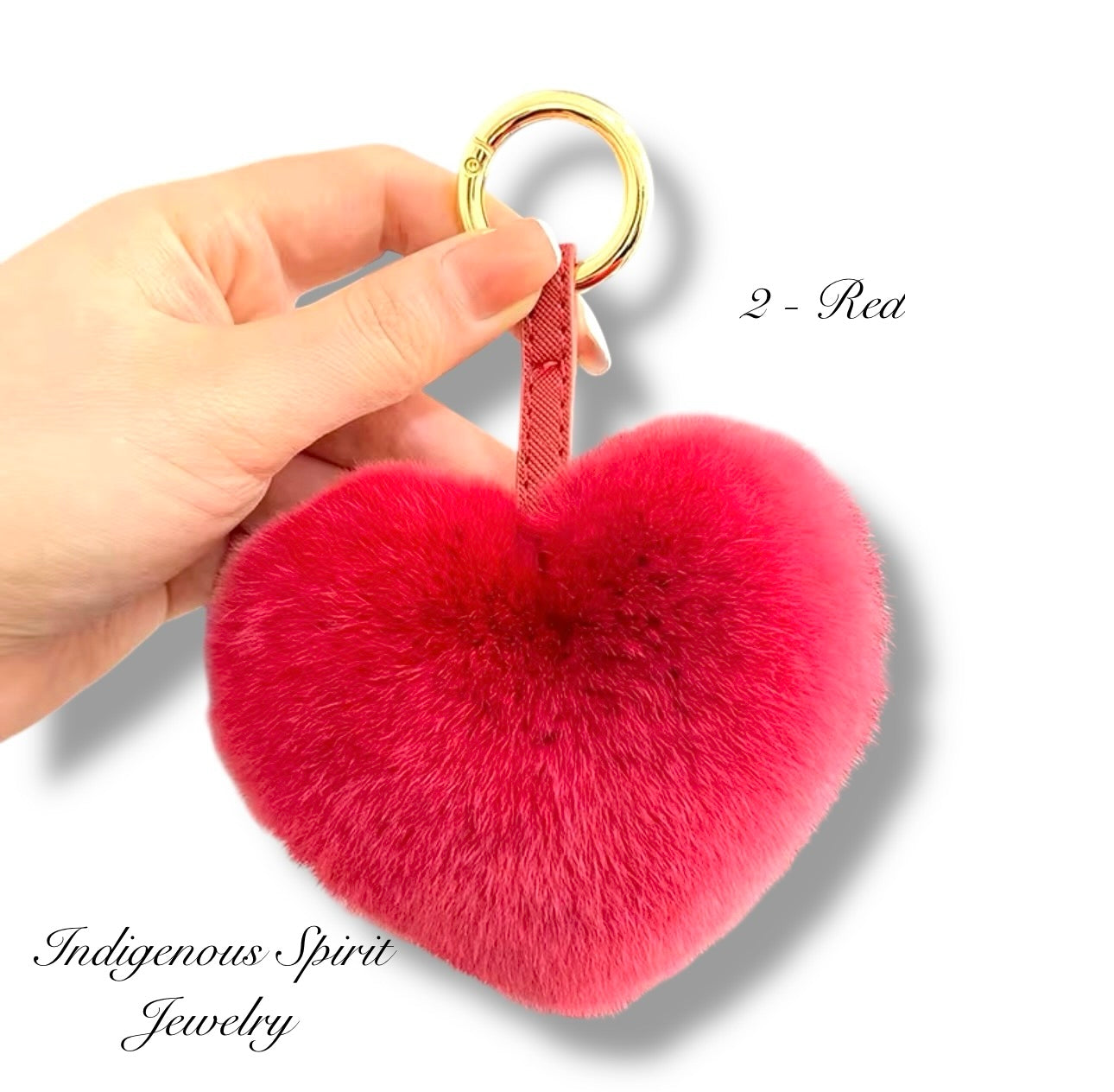 Heart Shaped Rabbit Fur Pom Pom Keychain