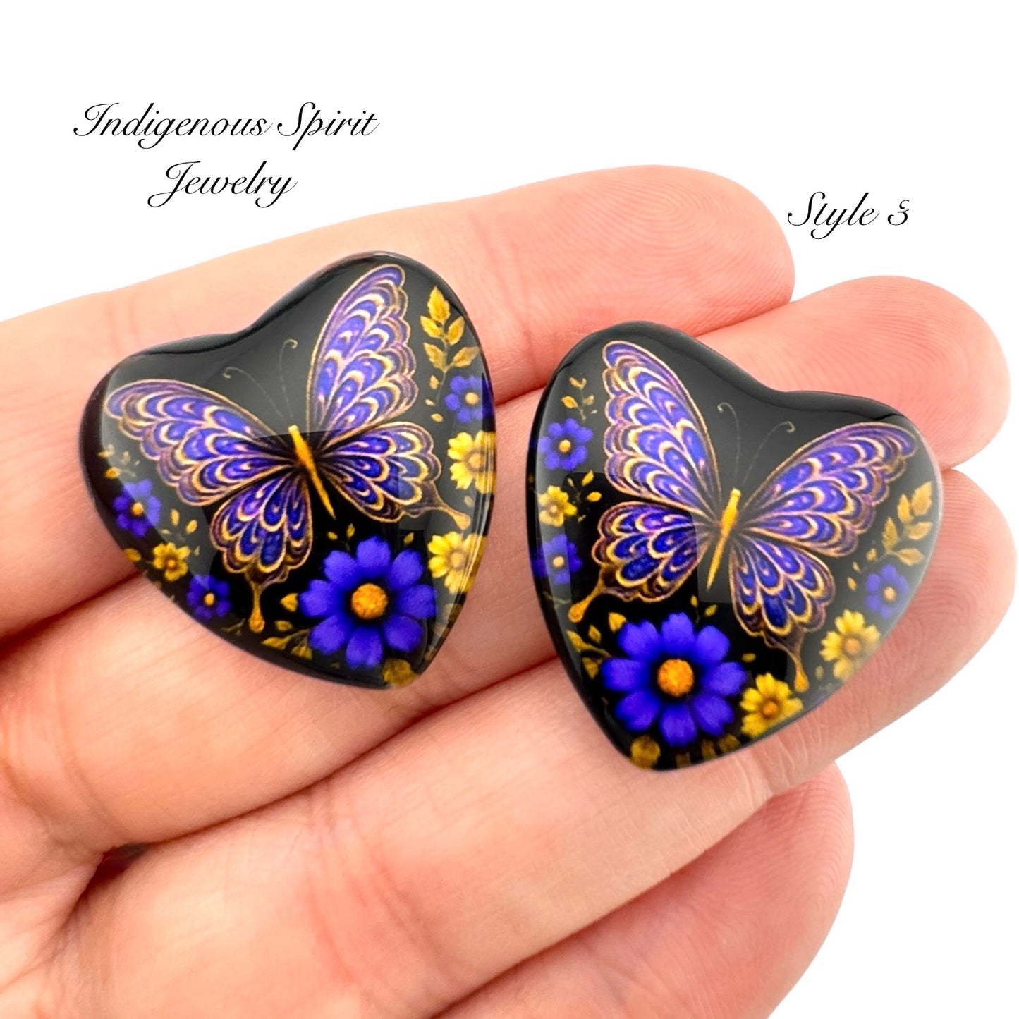 Fancy Butterfly Series Glass Heart Cabochons