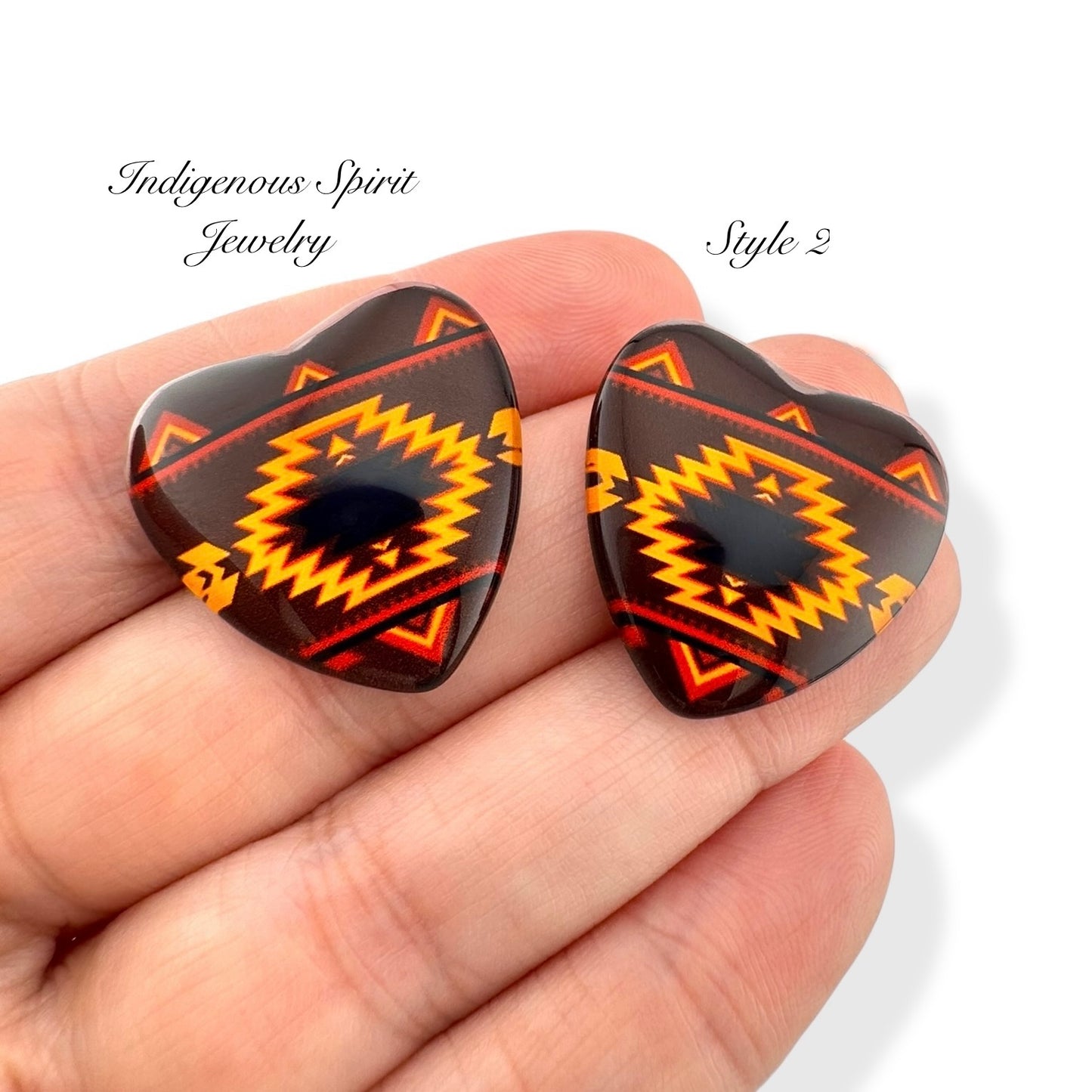 Navajo Inspired Pattern Glass Heart Cabochons
