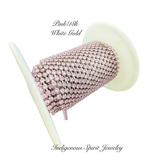 Pink/18k White Gold SS6 Circle Style Cubic Zirconia Banding