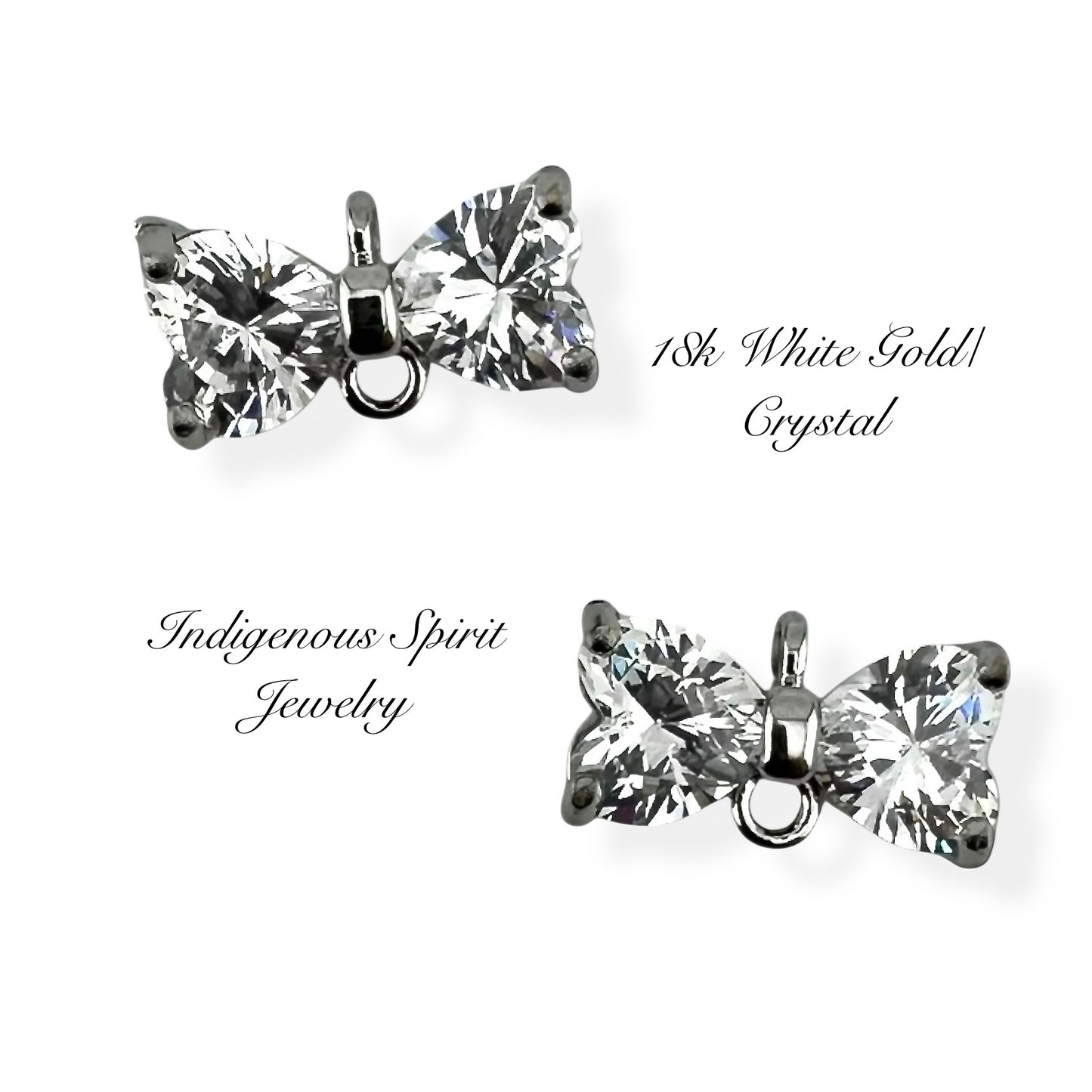 18k Gold Plated Cute Bow Connector Charms With Zircon Stones