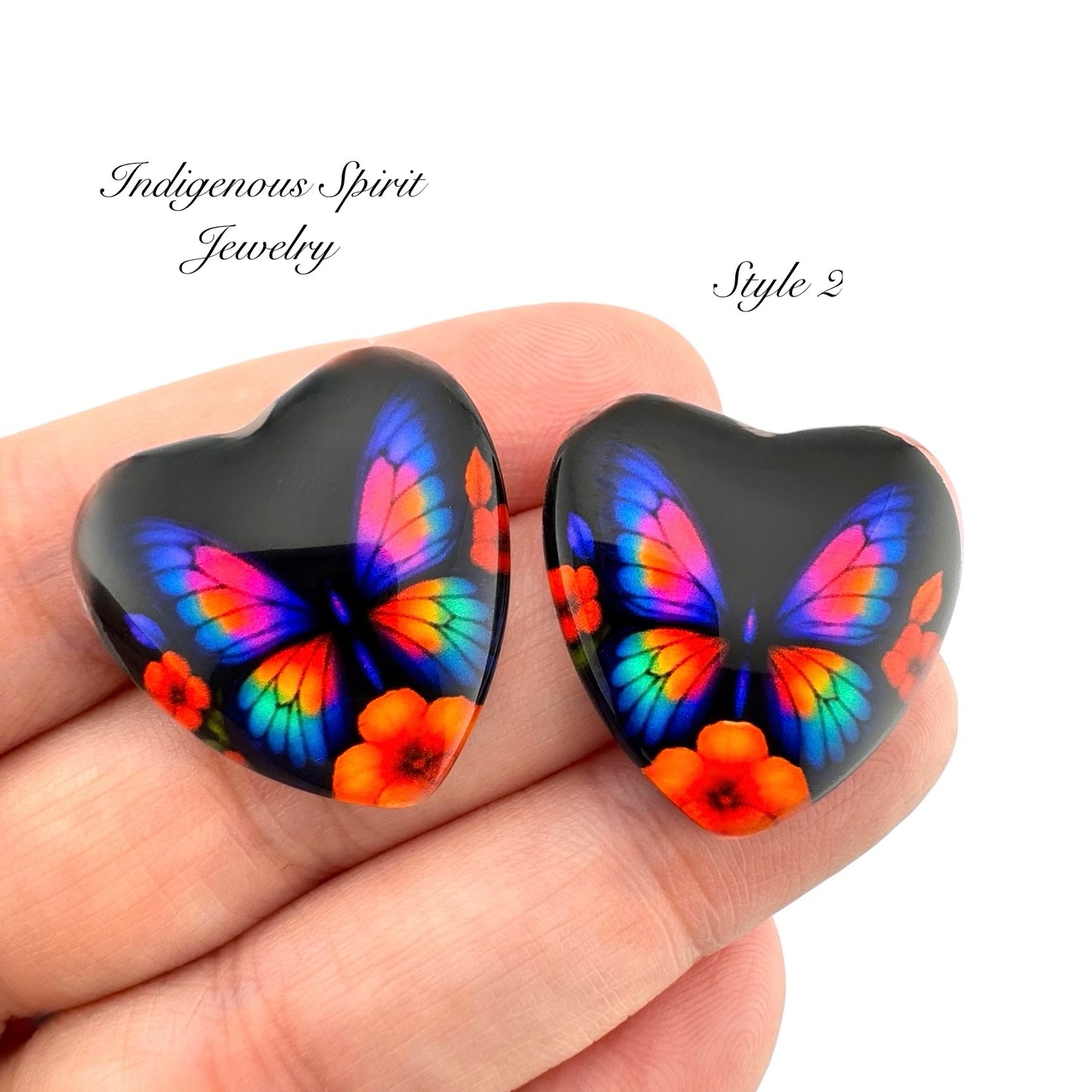 Fancy Butterfly Series Glass Heart Cabochons