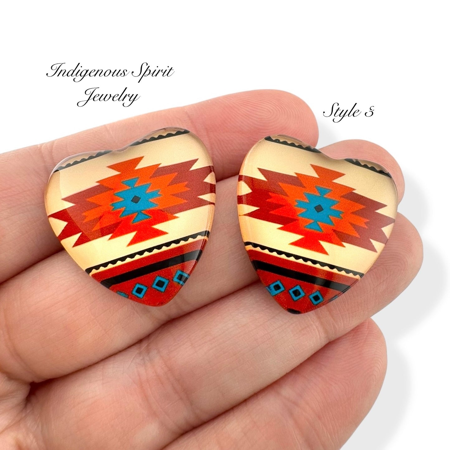 Navajo Inspired Pattern Glass Heart Cabochons
