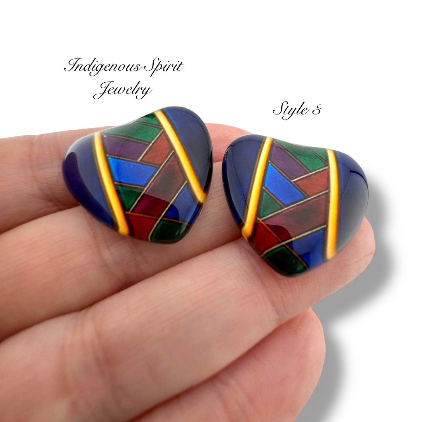 Slab Inlay Inspired Glass Heart Cabochons - Set 2