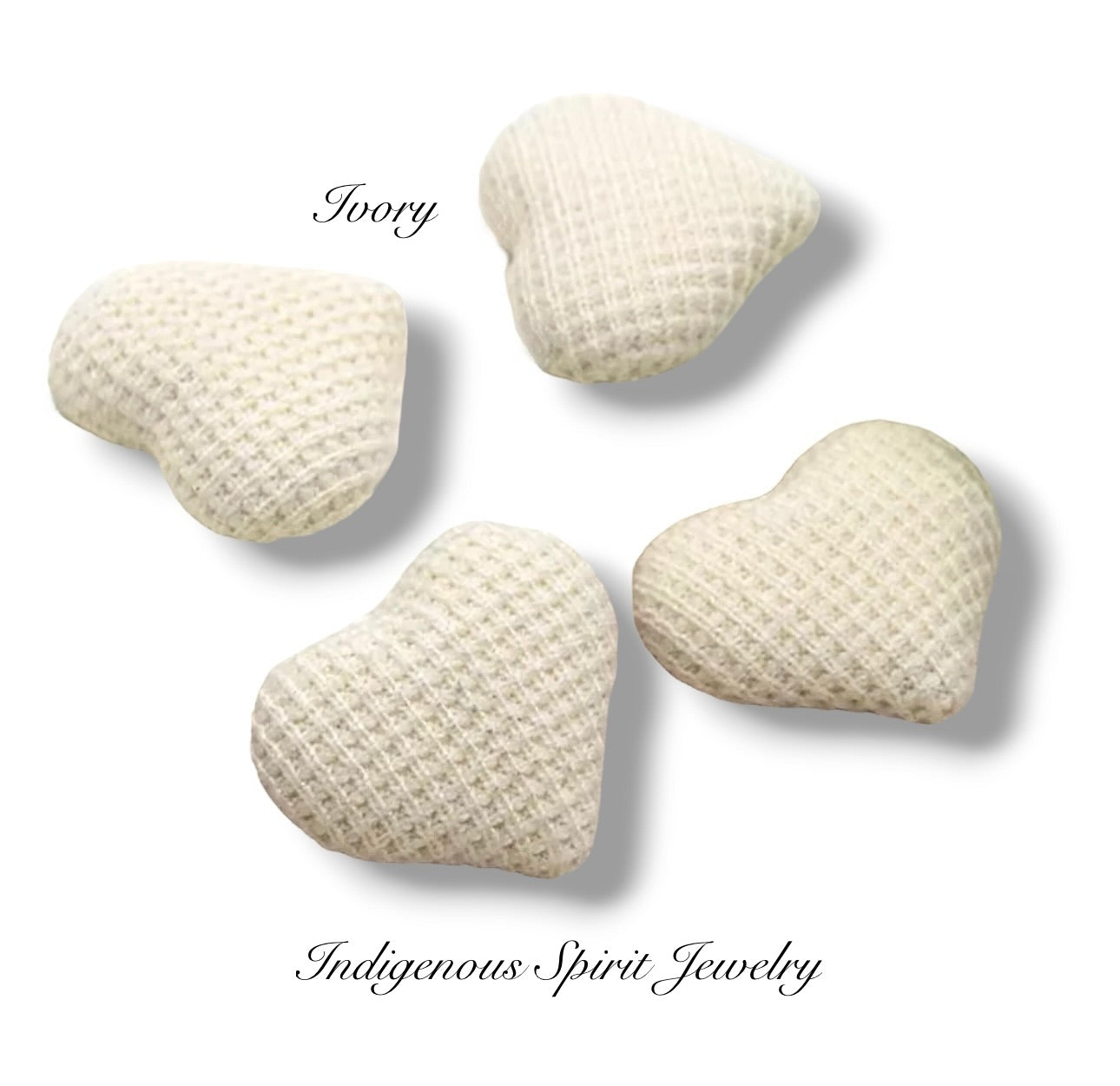 Embossed Plain Plaid, Heart Shaped Fabric Covered Cabochons