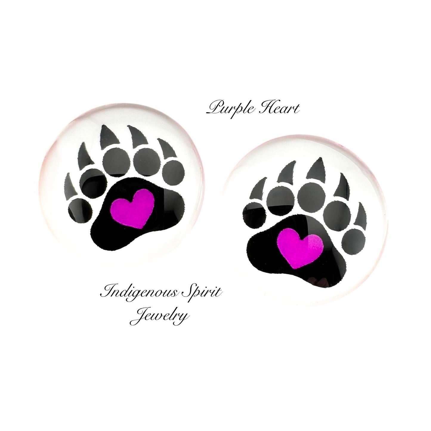 18mm Bear Paw with Hearts Glass Cabochons