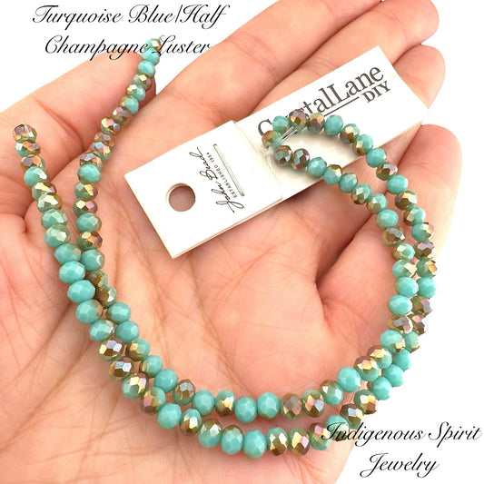 Turquoise Blue/Half Champagne Luster - Crystal Lane (3mm x 4mm)