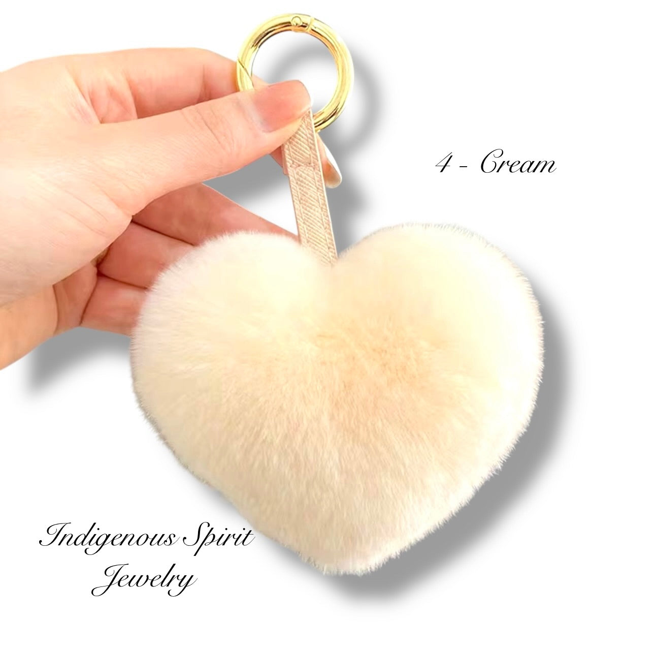 Heart Shaped Rabbit Fur Pom Pom Keychain