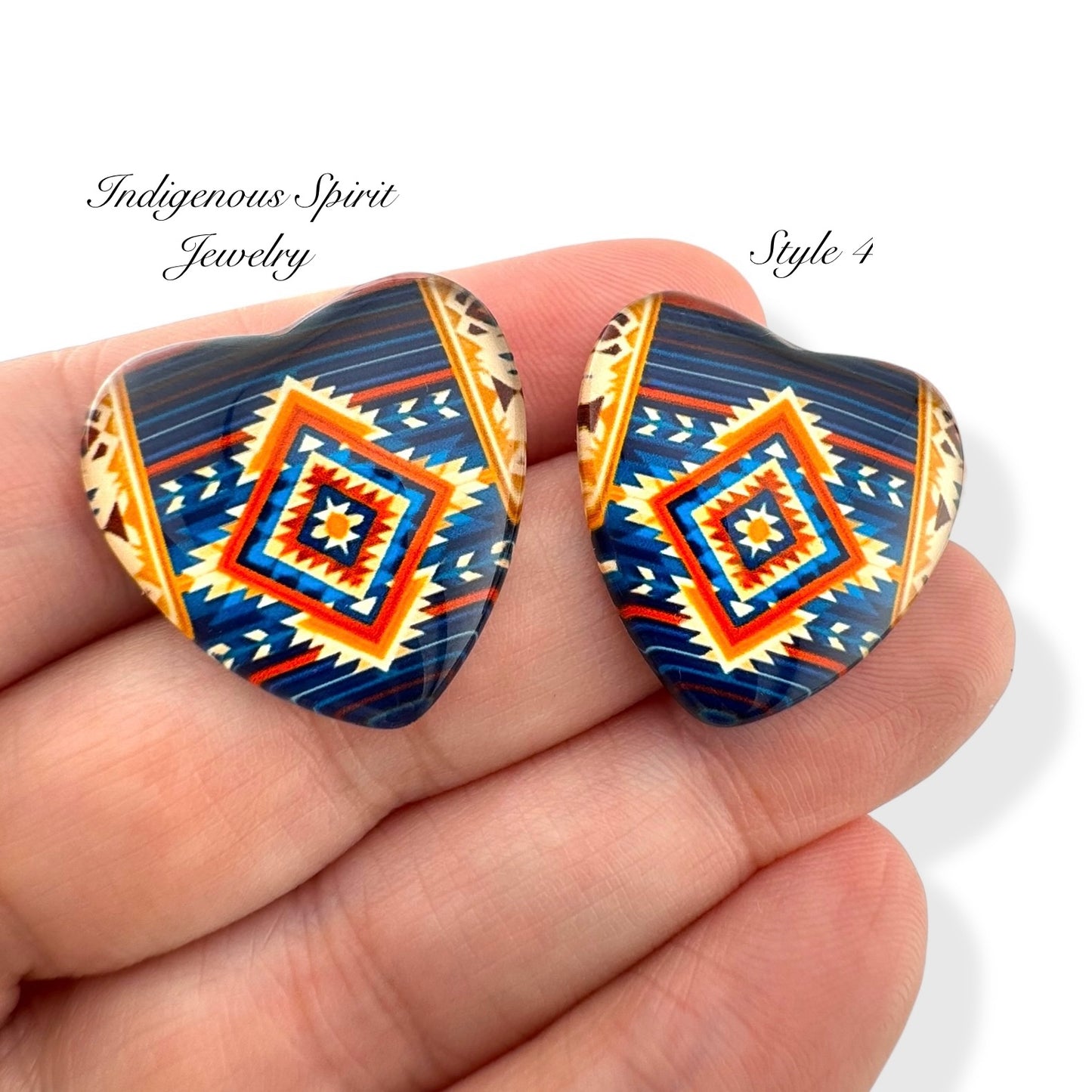 Navajo Inspired Pattern Glass Heart Cabochons